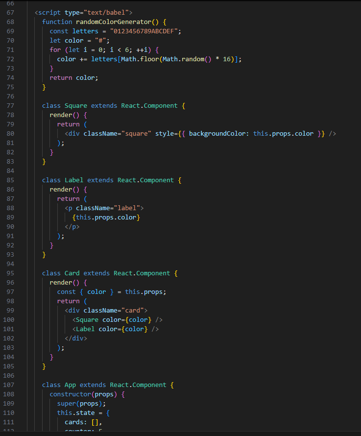 Part 1 of the code for the Random Color Cards Project