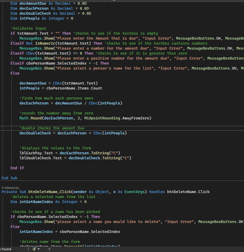 Second Image of the bill splitter code