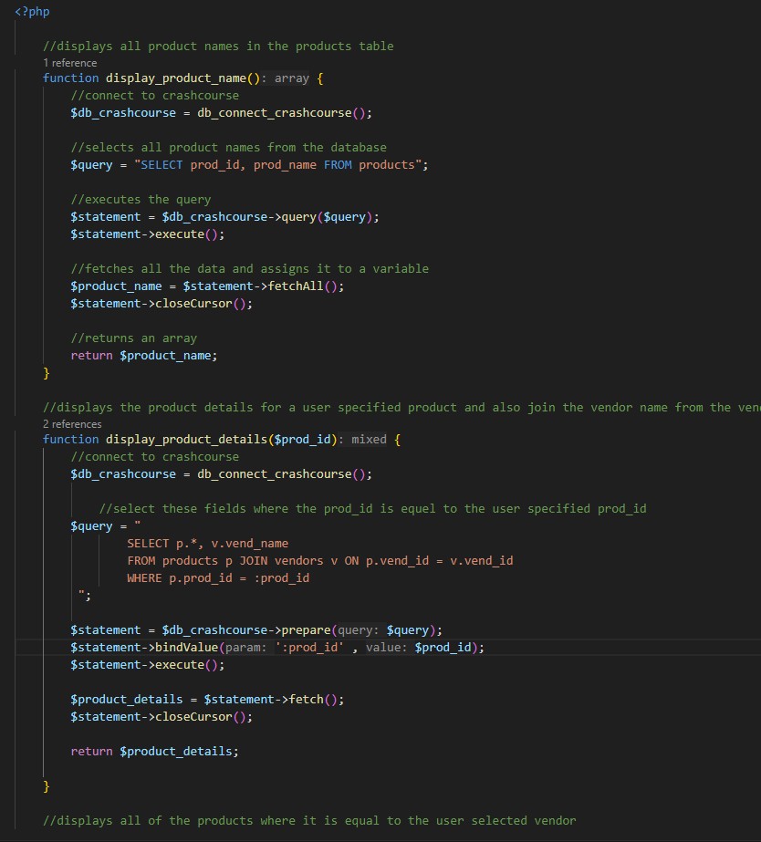 Code for the Acme corporation db_product_functions.php which handles all sql querys into the database for products